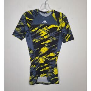 Adidas yellow black short sleeve rashguard baselayer shirt - small